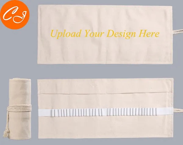 Canvas pencil wrap roll up case with elastic bands for 12-72 slots, shown in natural colour