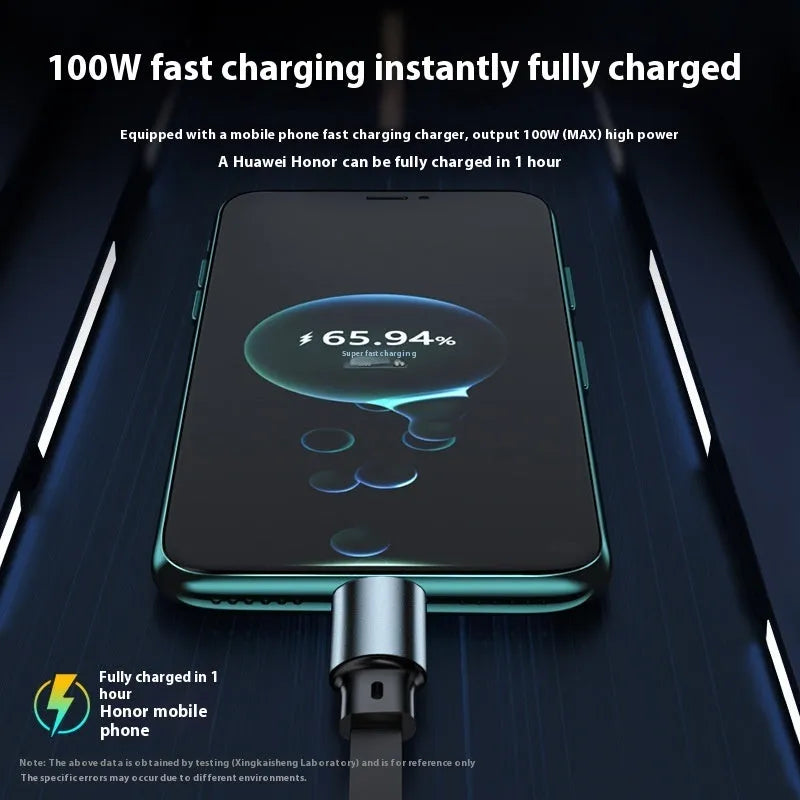 Telescopic three-in-one fast charge data cable 1.2m in black with Type-C, Apple Lightning, and MICRO interfaces