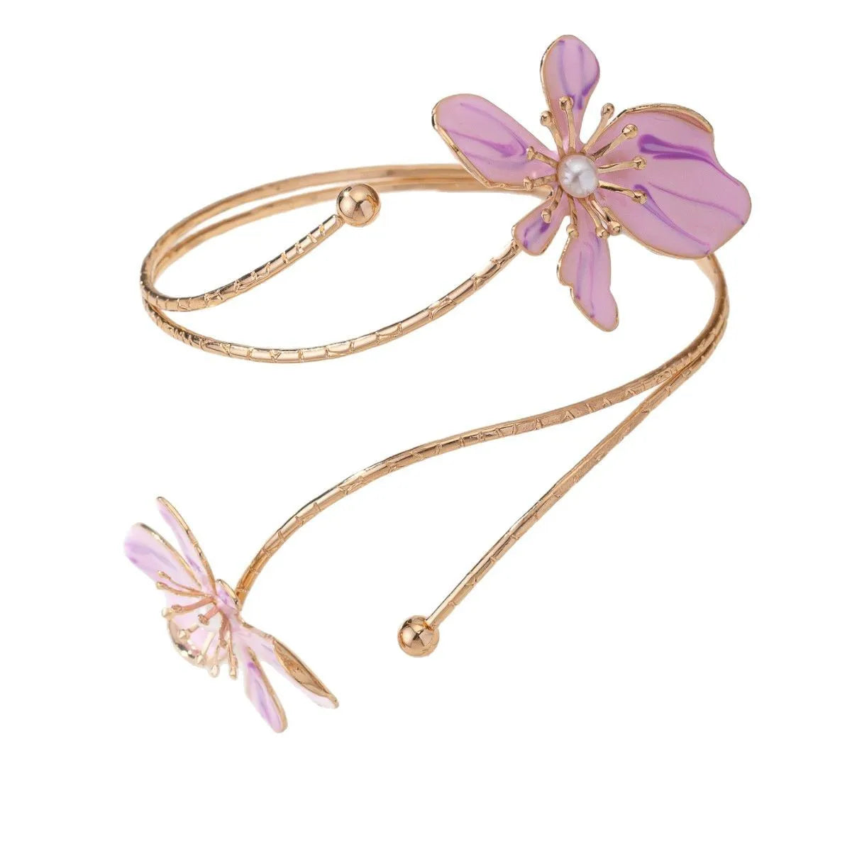 Alloy armband ring with hollow pattern design in pink colour showing adjustable sliding clasp