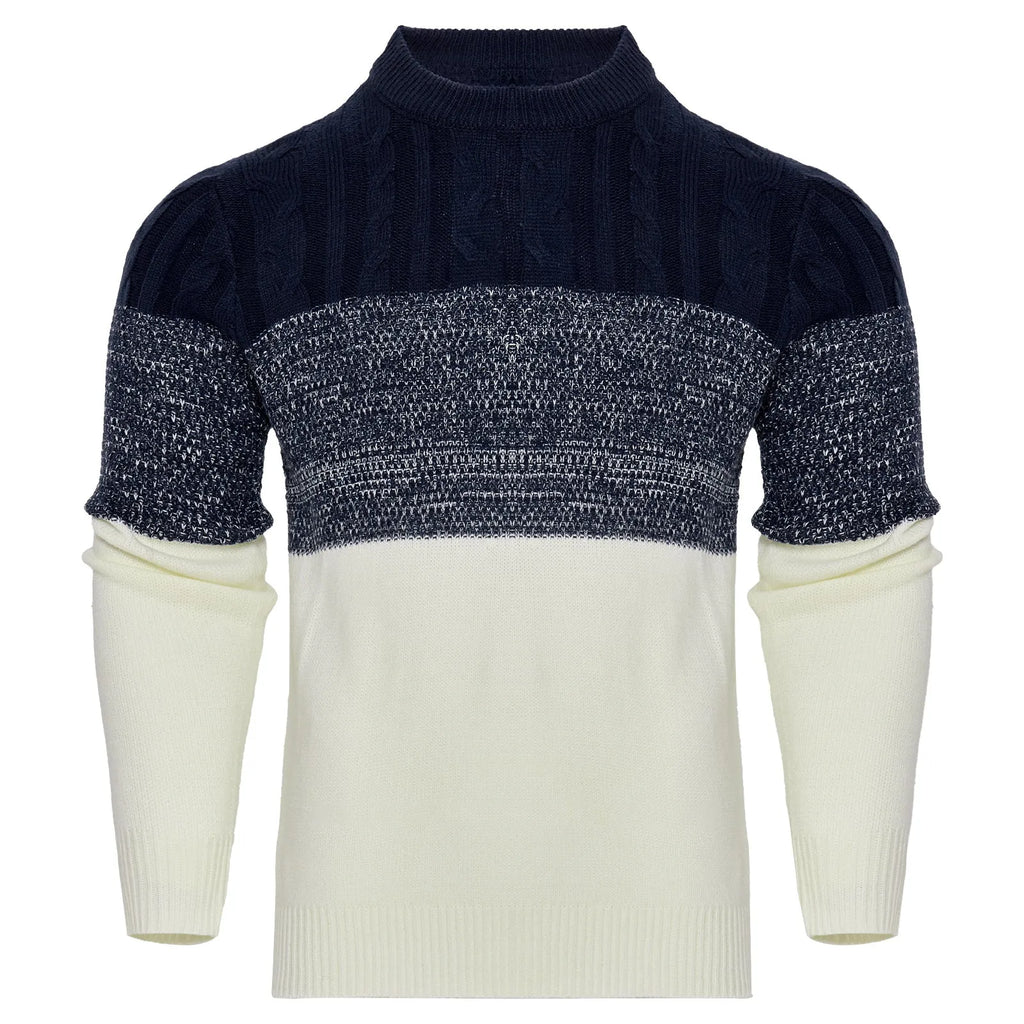 Men's crew neck knitted sweater in a long-sleeved pullover style for fall and winter.