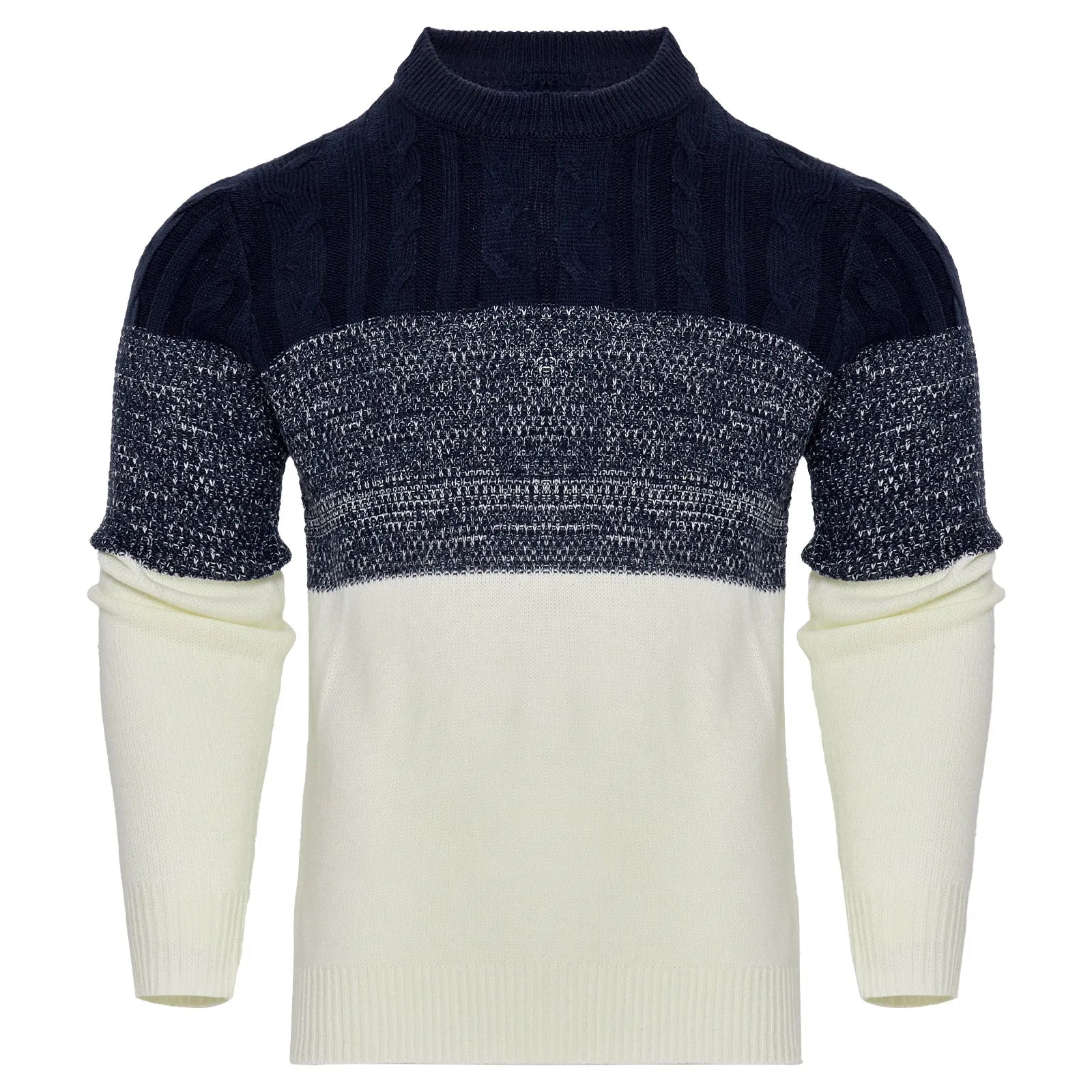 Men's crew neck knitted sweater in a long-sleeved pullover style for fall and winter.