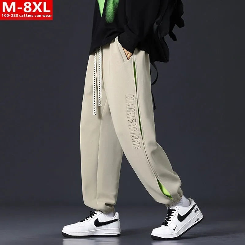 Men's loose cotton pants with ankle banded style and stitching printing details in multiple colours