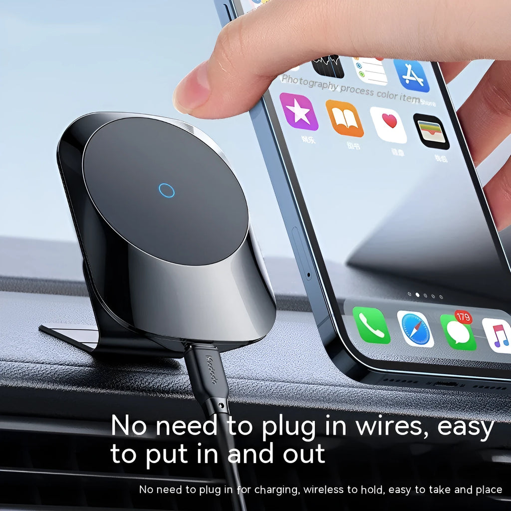CH-707 magnetic car wireless charger in black with air vent and centre control mounting bases