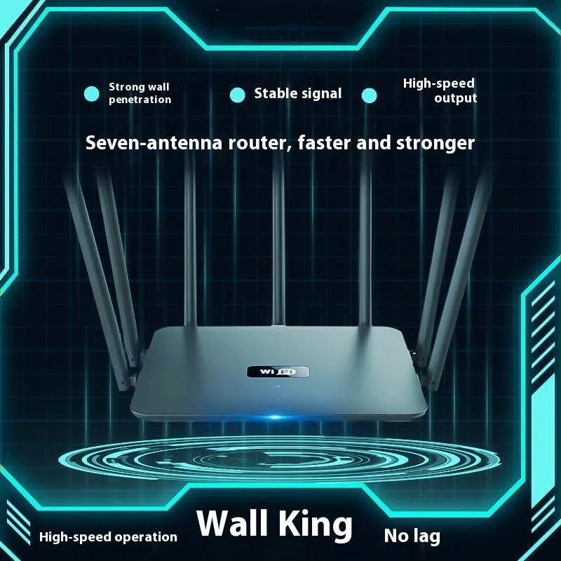 Black and white dual-frequency 5G Gigabit router with multiple antennas for through-wall WiFi coverage