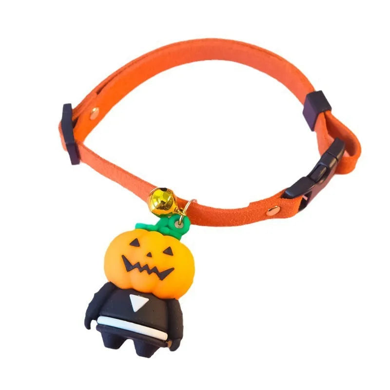 Halloween dog collar decoration with luminous cartoon patterns in pumpkin, brat, or skull designs