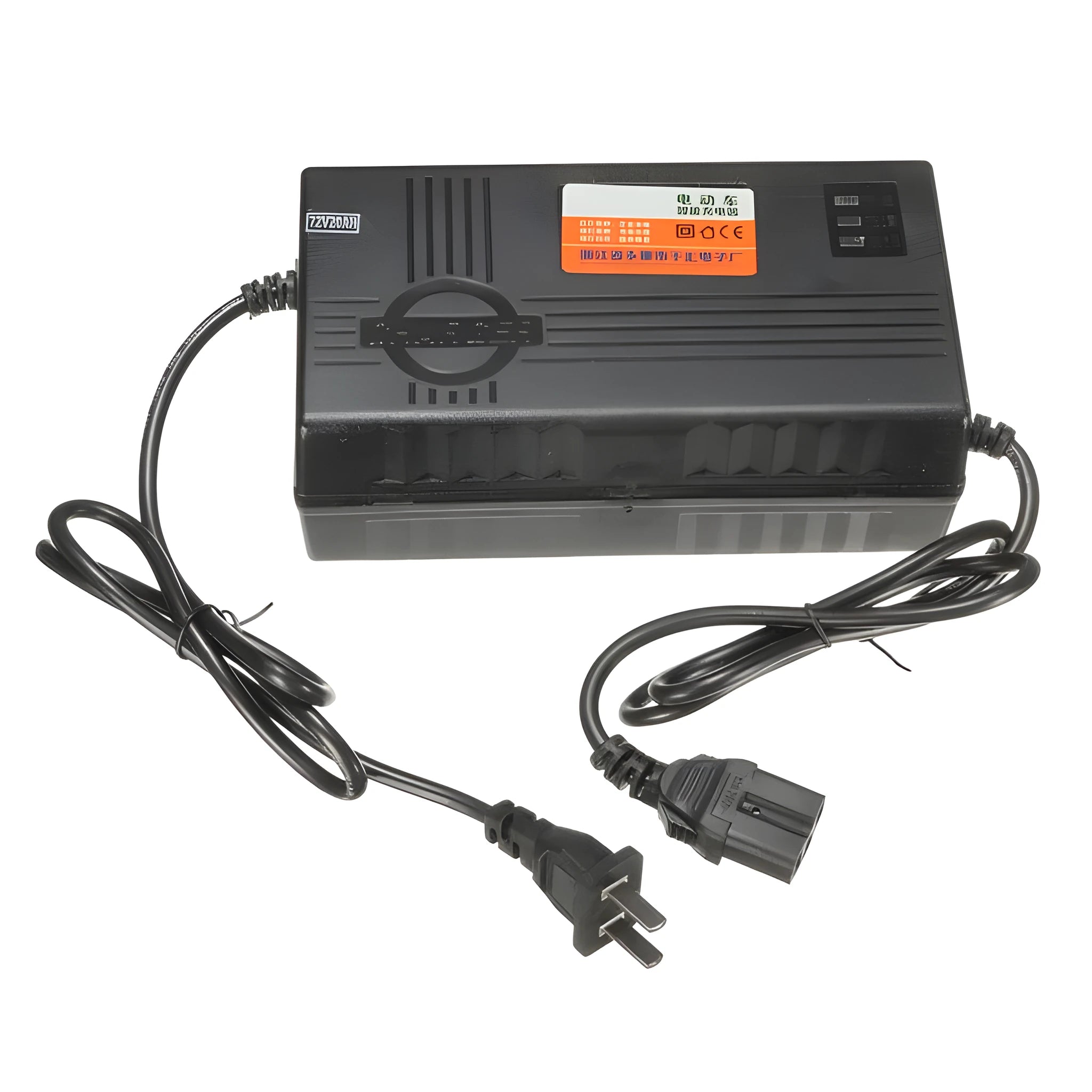 Black 72V20AH electric car battery charger with AU, EU, and US plug style options