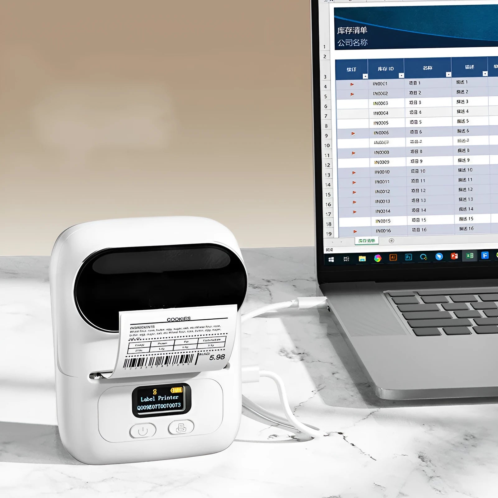 New handheld bar code printer in white plastic with Bluetooth and USB port