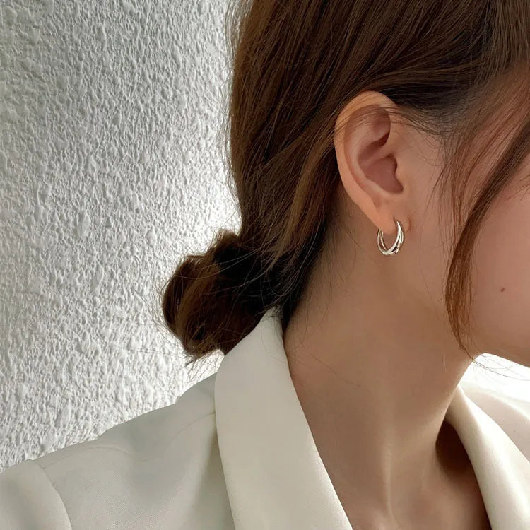 Women's geometric water drop earrings in gold or platinum electroplated copper, showing three size variations