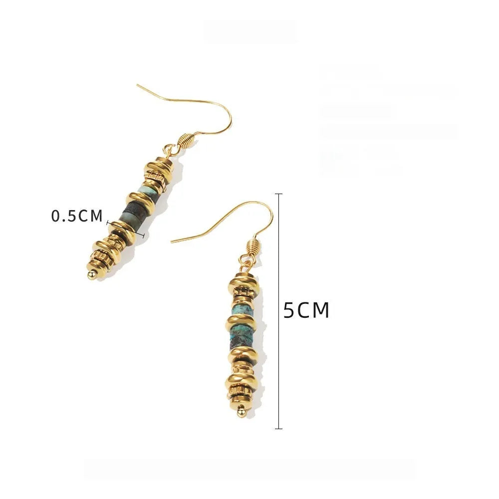Geometric titanium steel dangle earrings with 18K finish, retro European and American styling