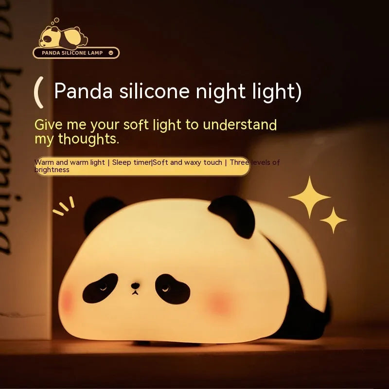 Panda-shaped silicone night light for children with warm white glow