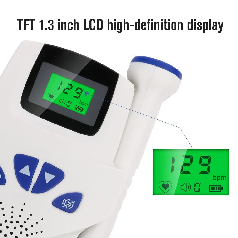Digital waveform dual display fetal doppler heart rate monitor with TFT screen and probe