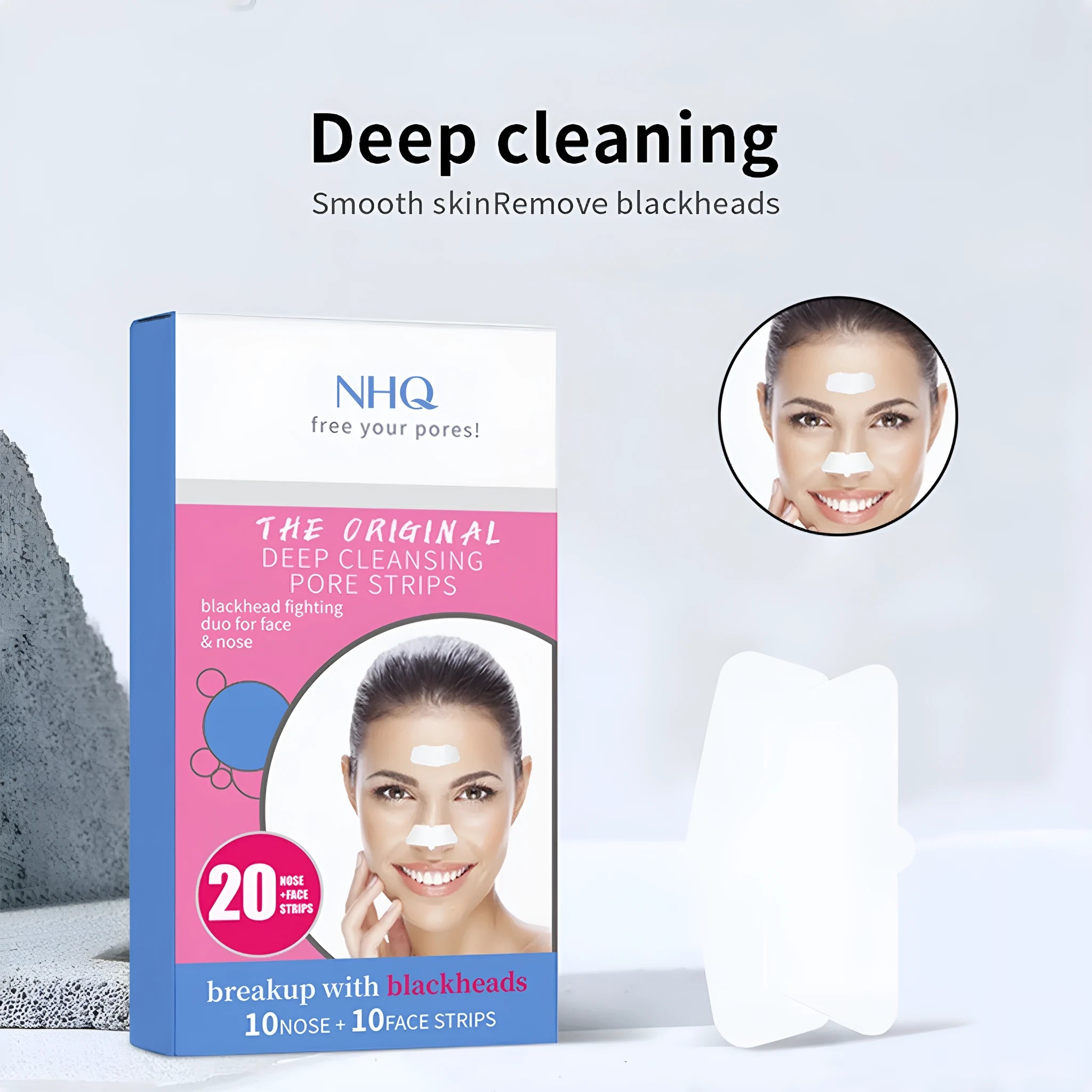 Pore acne cleanser strawberry nose strips 70g net content in black and green packaging