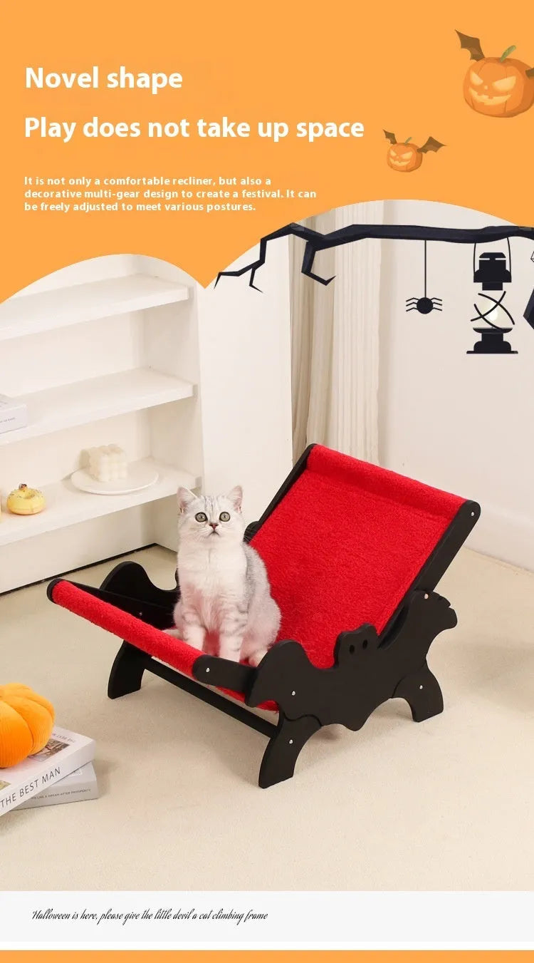 MW-054 wooden frame cat recliner bed in black or red Halloween colours