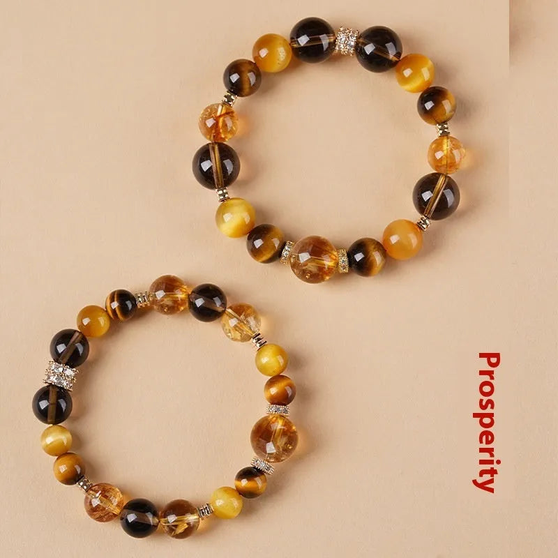 Natural yellow tower crystal tiger-eye bracelet in 10mm and 12mm sizes