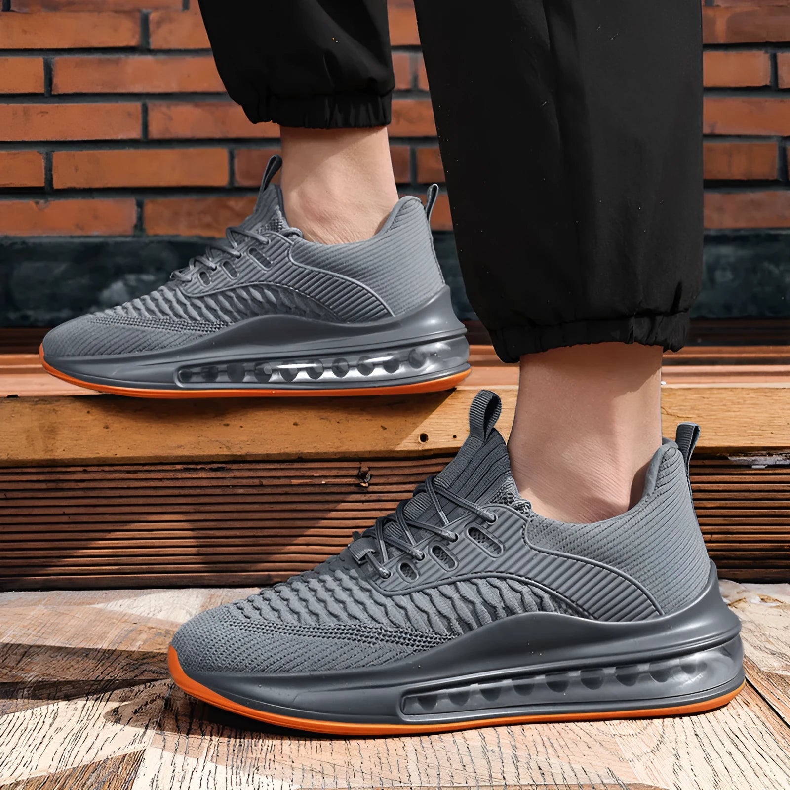 Men's black mesh running shoes with rubber sole and lace-up closure for summer sports