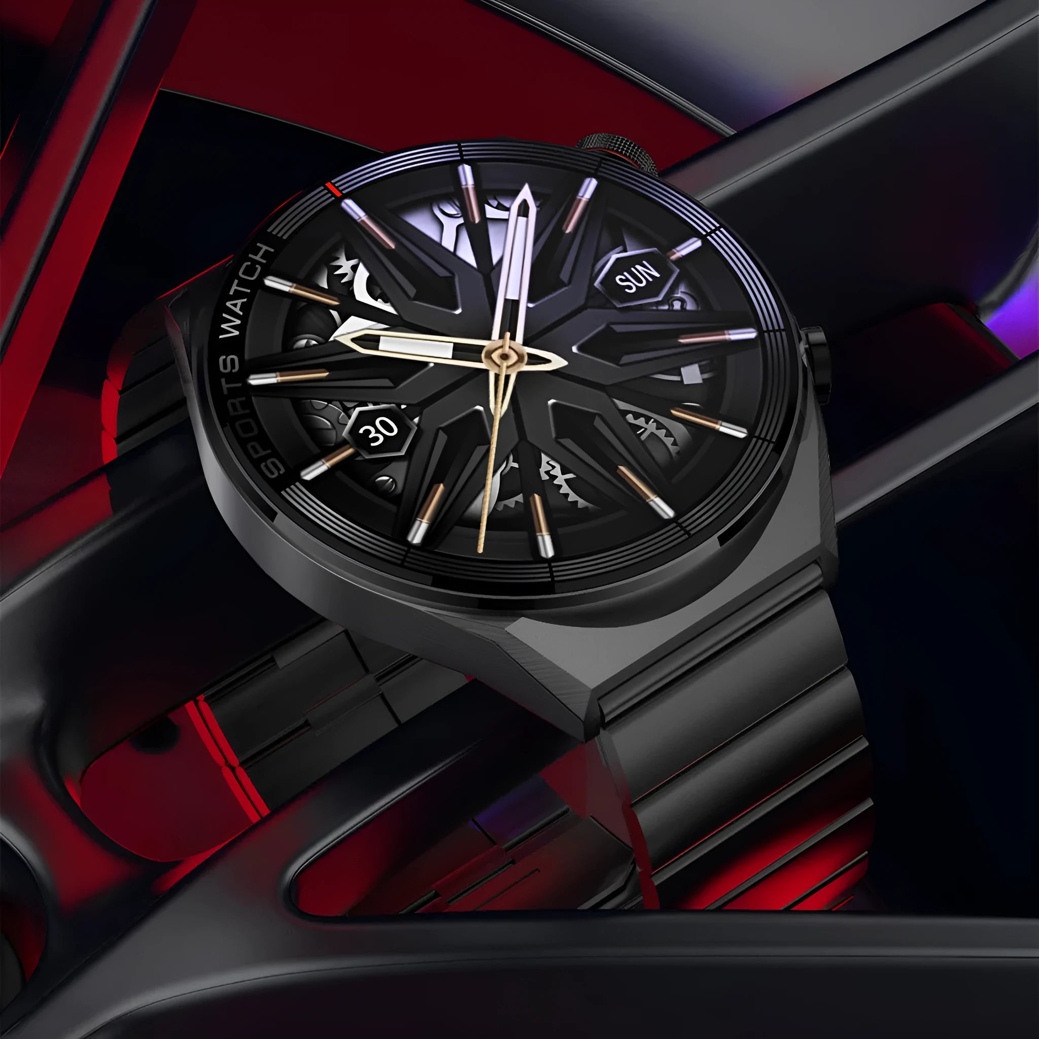Large screen Bluetooth smart watch with silver case and black silicone strap showing HD display