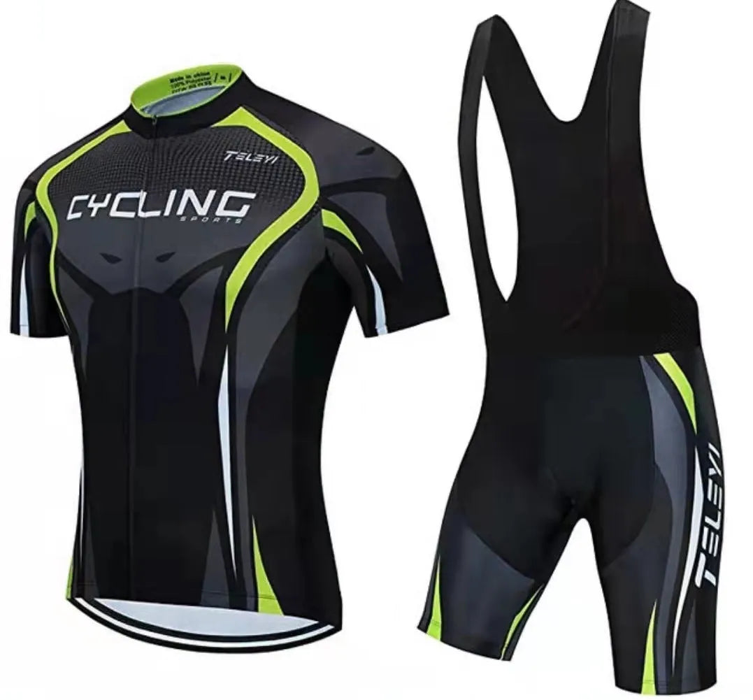 Cycling jersey and shorts set for summer biking with moisture-wicking fabric in multiple colour options
