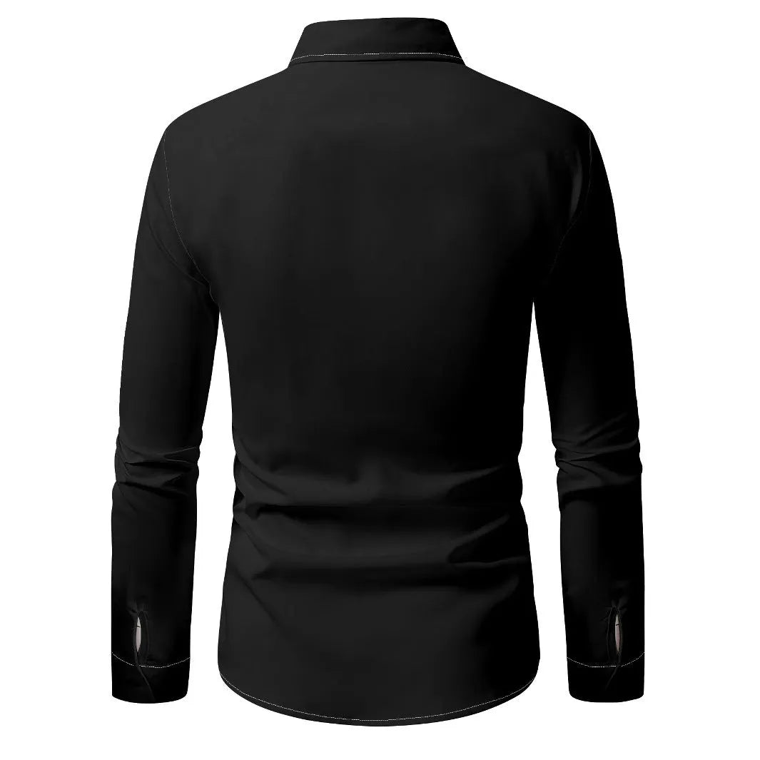 Men's long sleeve cardigan shirt with national style digital print, four-sided elastic fabric, loose fit
