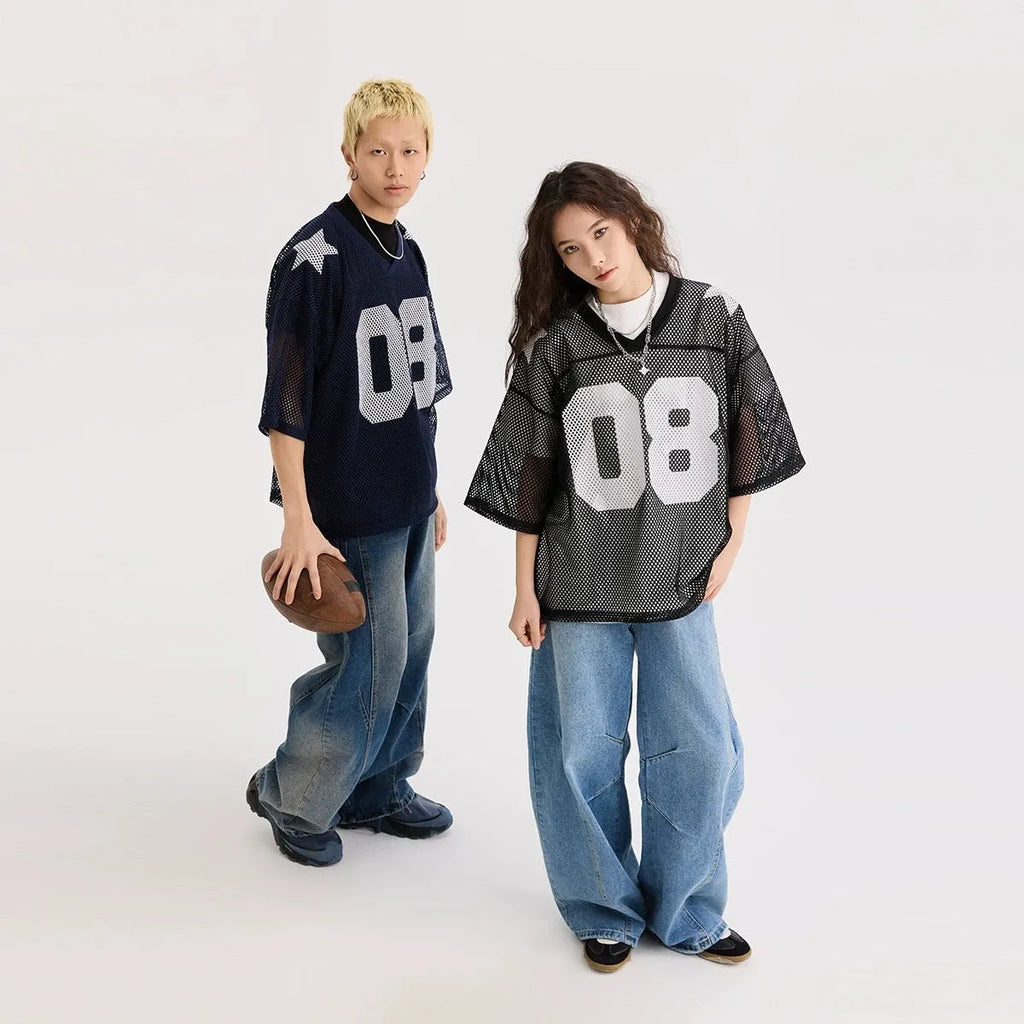 Loose fit pullover shirt with printed letter pattern in black or navy blue colour