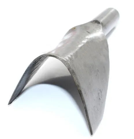 Set of six steel leather craft punch tools in half-round and V shapes, sizes 15mm to 40mm.