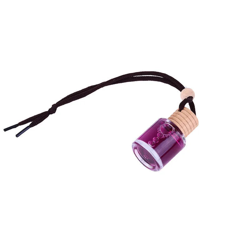 Car air freshener glass bottle hanging ornament with 55g net content, available in six scents including lavender and lemon