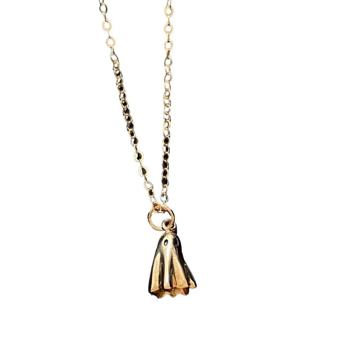 A ghost-themed pendant necklace on a twisted stainless steel chain, showing the titanium steel pendant detail.