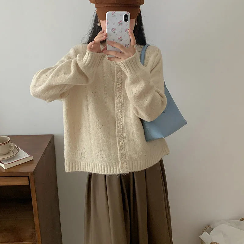 Korean artistic retro knitwear sweater coat in loose free size with viscose fabric