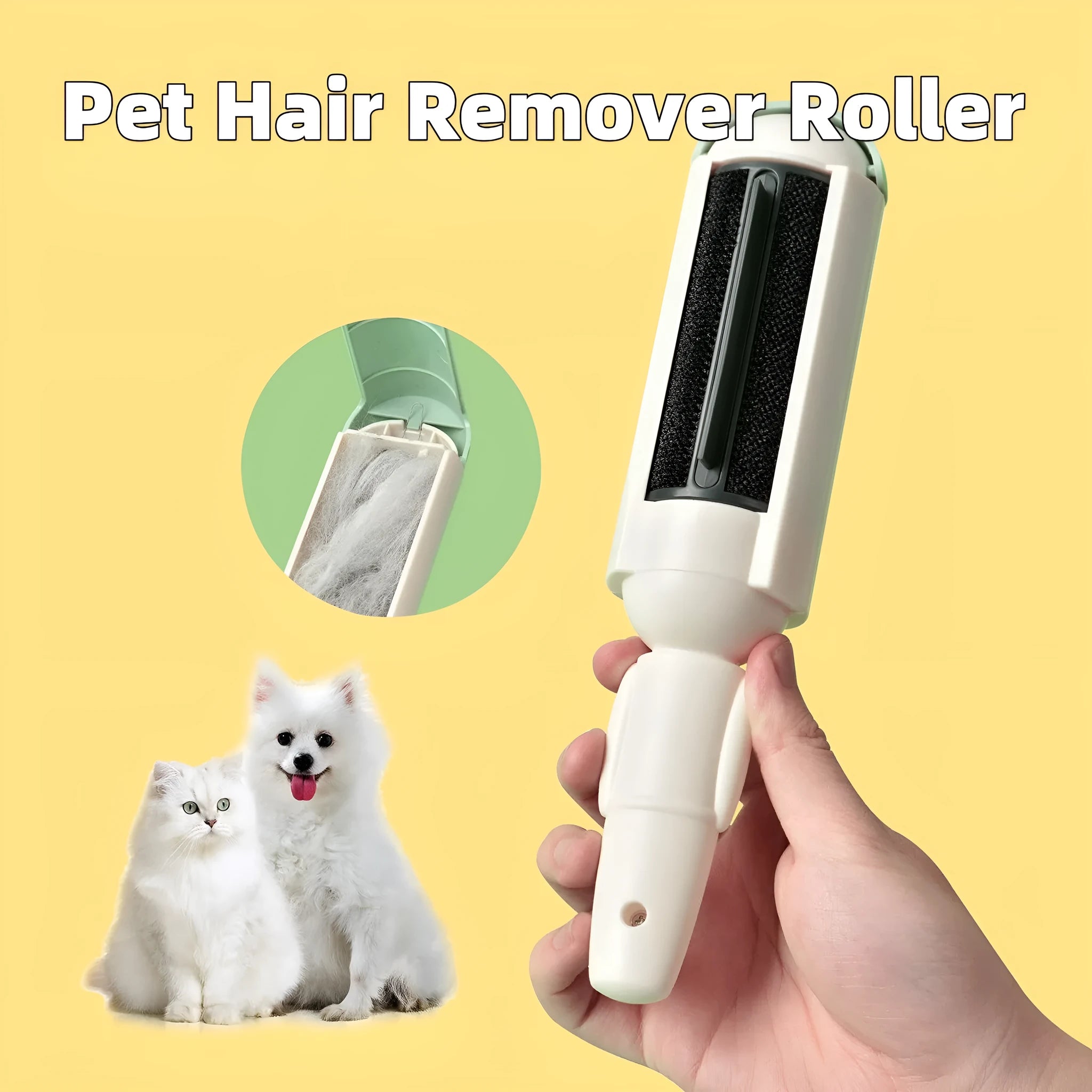 Pet hair remover roller with self-cleaning base and non-slip handle in red black colour