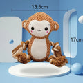 Plush squeaky dog toy assortment showing Lion and Monkey designs with stuffing-free construction