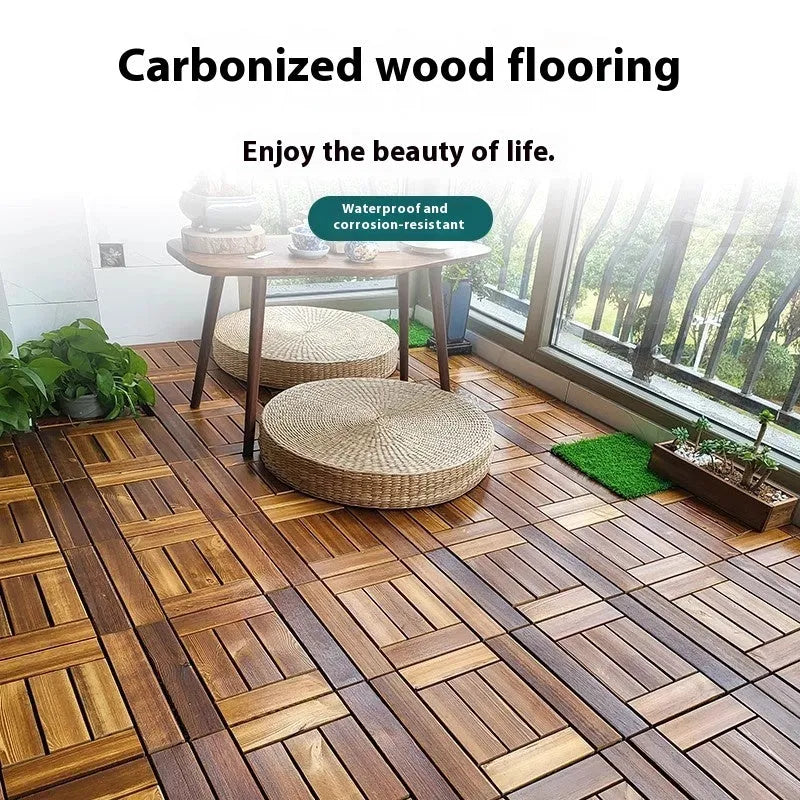 Camphor pine floor tiles in 30x30cm size with brushed finish for balcony and indoor-outdoor use