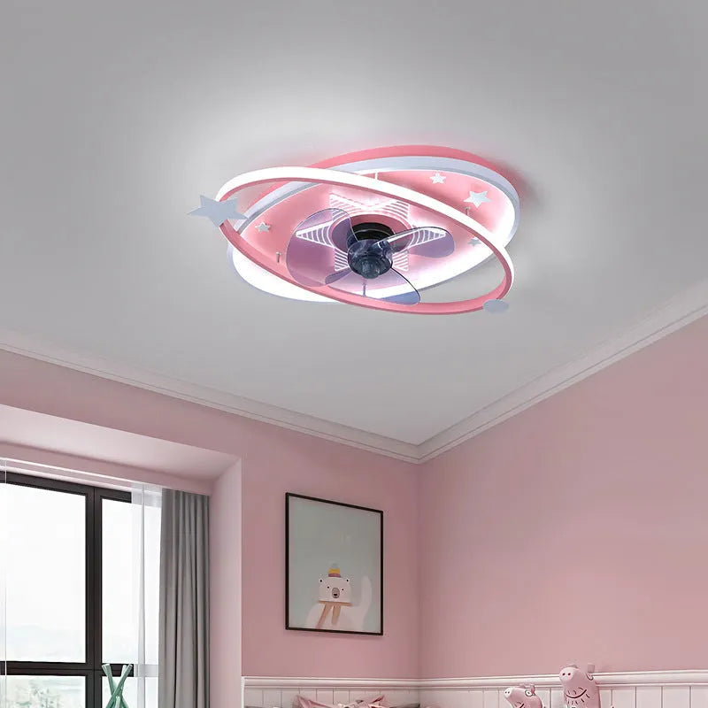 Modern children's bedroom ceiling fan with integrated LED light and remote control