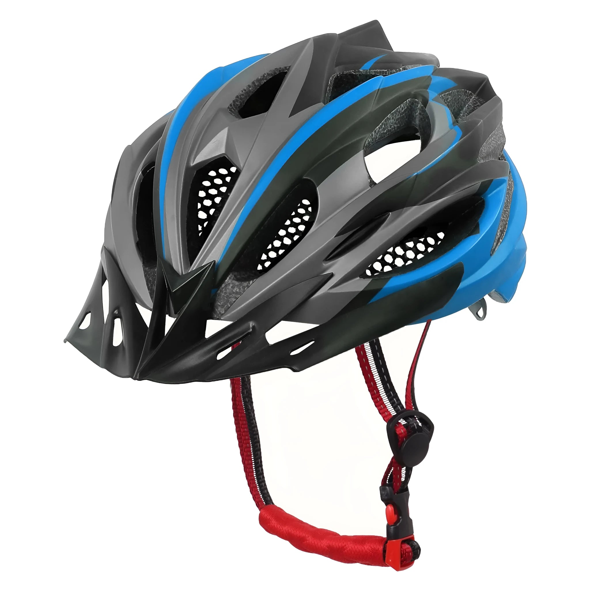 Outdoor riding helmet bicycle helmet EPS one size fits all black blue colour front view