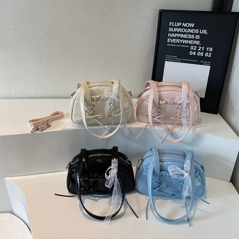 Women's bandage bow shoulder handbag in PU leather with mobile phone compartment