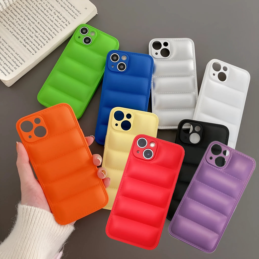 Solid colour down jacket texture TPU phone case for iPhone, shockproof back cover in Dark Night Purple