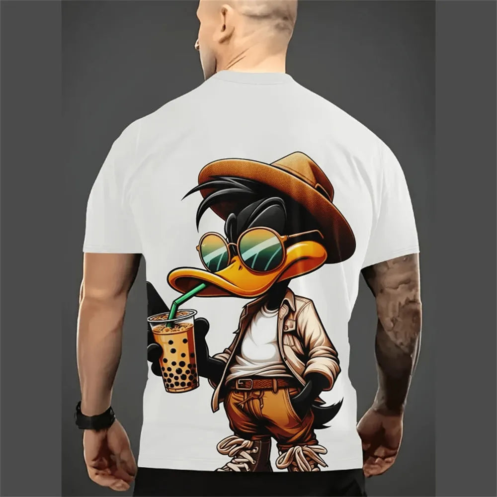 Men's loose-fitting short-sleeved shirt with 3D cartoon print design in summer colours