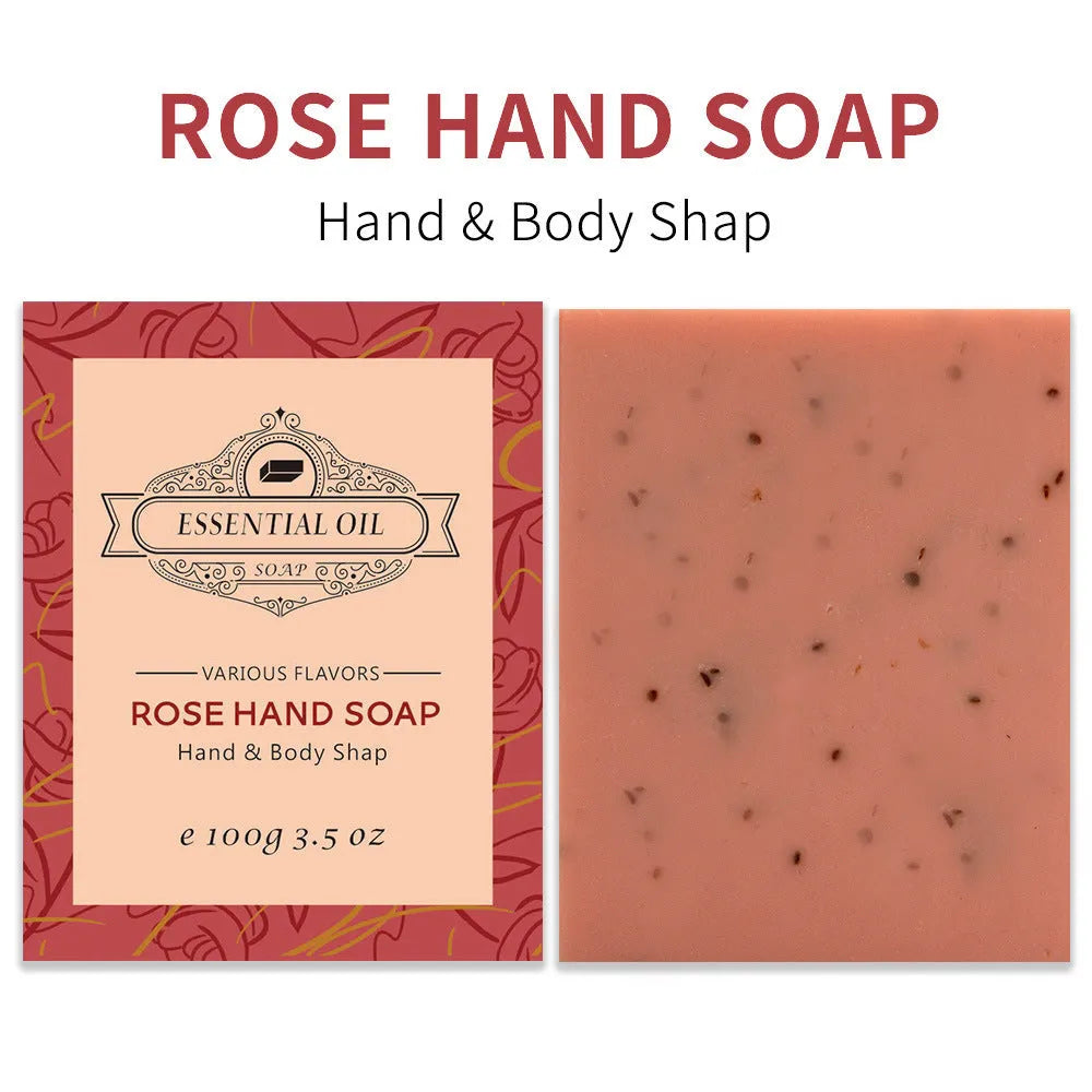 Handmade essential oil soap bar with frosted finish in five scent options