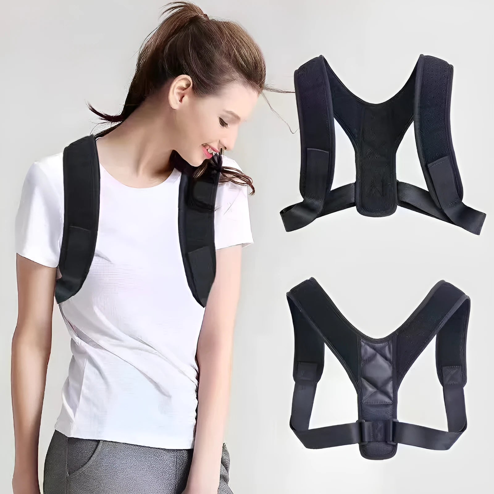 Babaka adjustable nylon posture correction belt for back support.