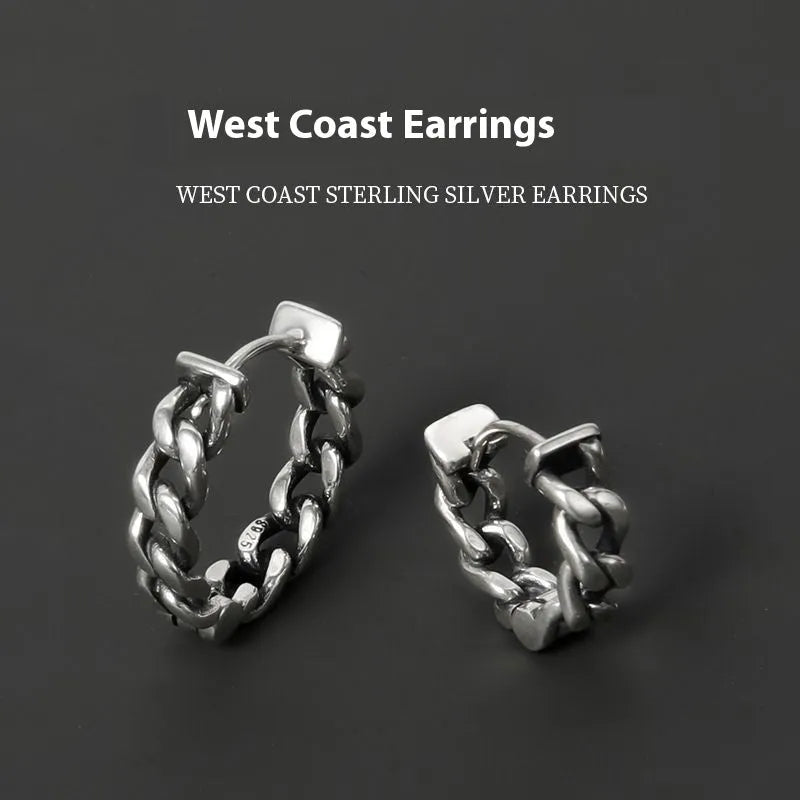 Men's copper geometric earrings in hip hop style showing 10mm and 14mm size options