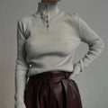 Retro half turtleneck pullover sweater with single-breasted placket in slim fit