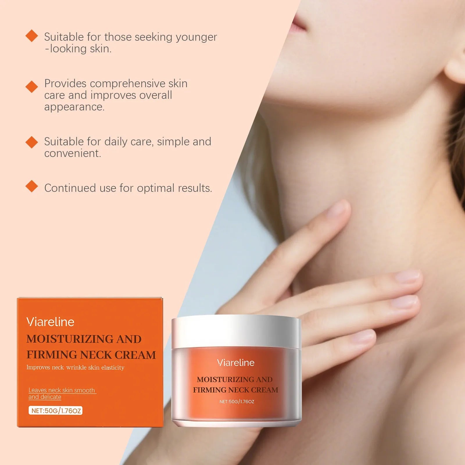 Moisturising neck cream pot with 50g content for neck contour skincare