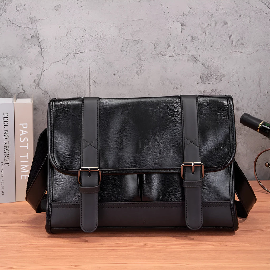 Black Korean style men's backpack with anti-theft function and sewing thread details