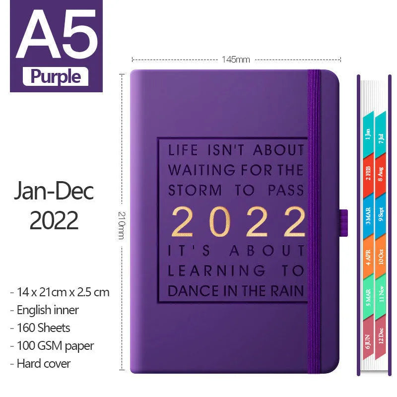 Imitation leather A5 notebook with French fold binding in red, purple, black, pink, sky blue, dark blue, and orange colour options