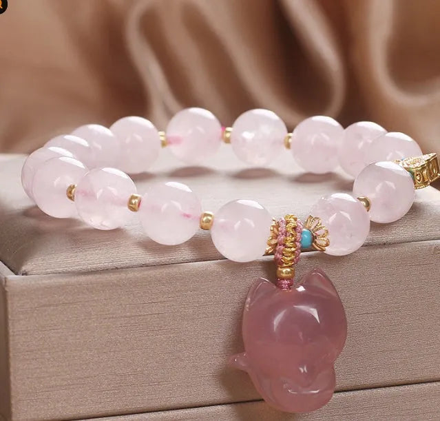 Pink natural strawberry quartz bracelet handmade ethnic style for women
