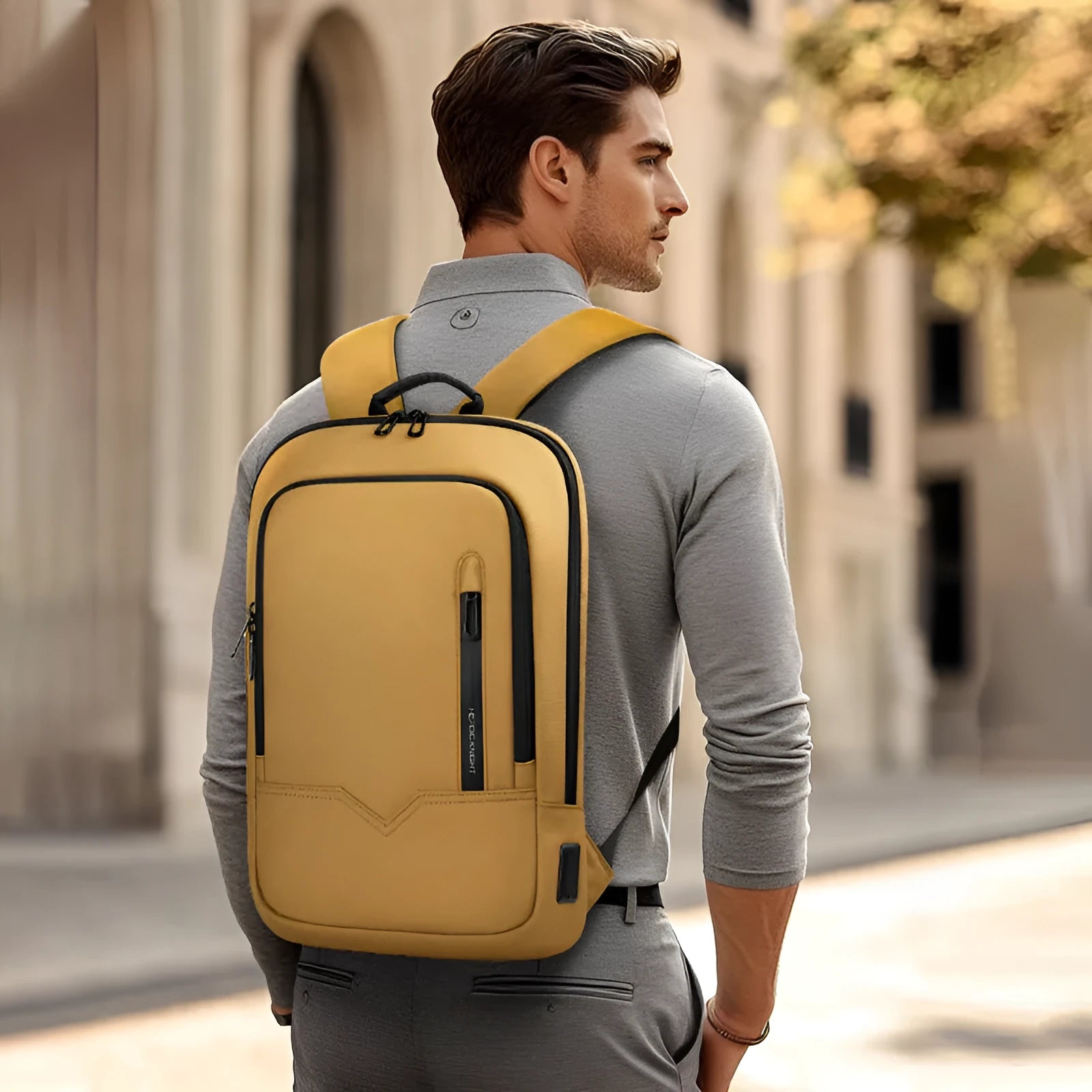 Men's lightweight polyester laptop backpack with USB charging port in multiple colour options
