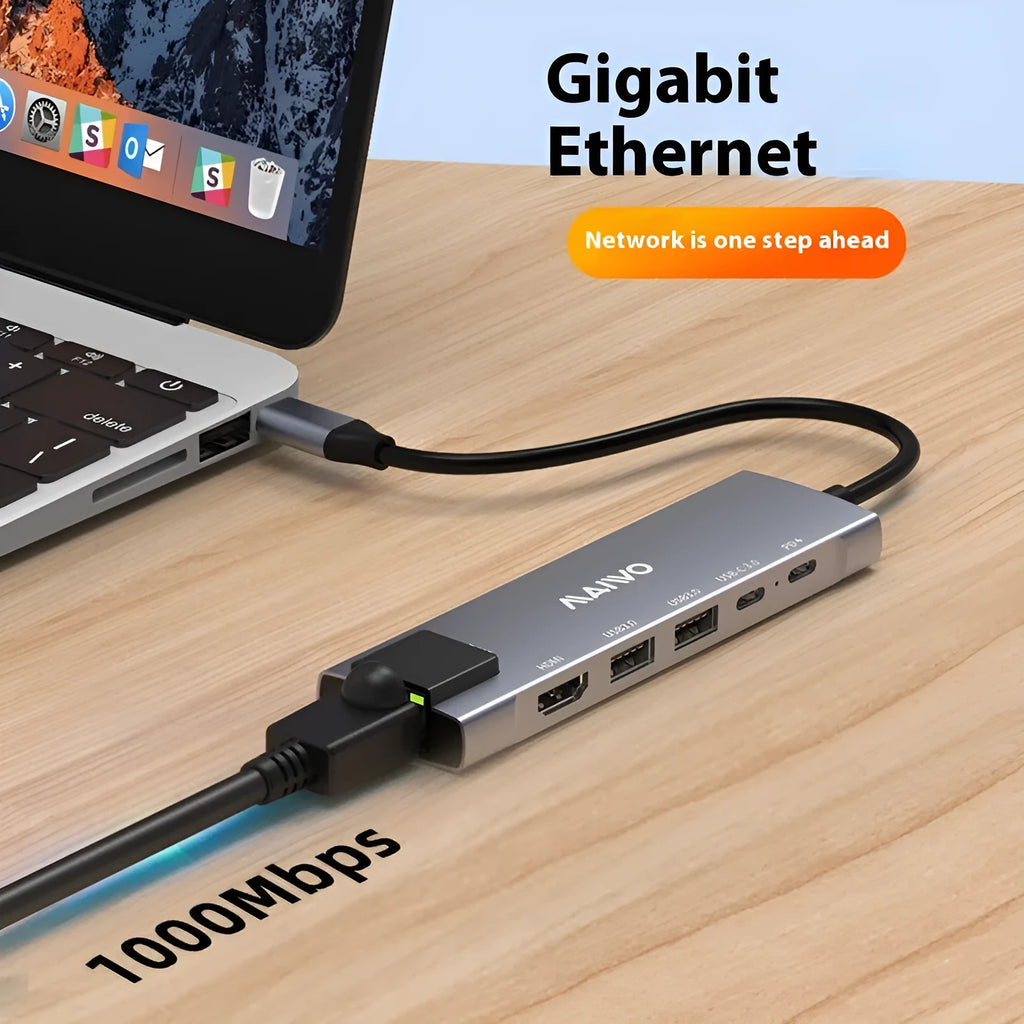 Steam Deck six-in-one docking station with aluminium shell and 15cm Type-C cable.