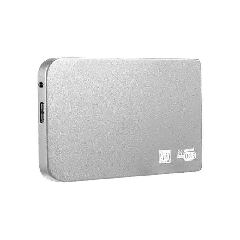 USB 3.0 external solid state drive with metal case in black, blue, red, or silver.