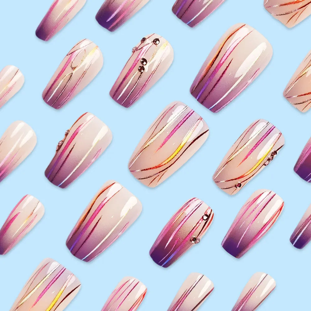 Magic purple gradient nail stickers with starry sky pattern and jelly glue bottle