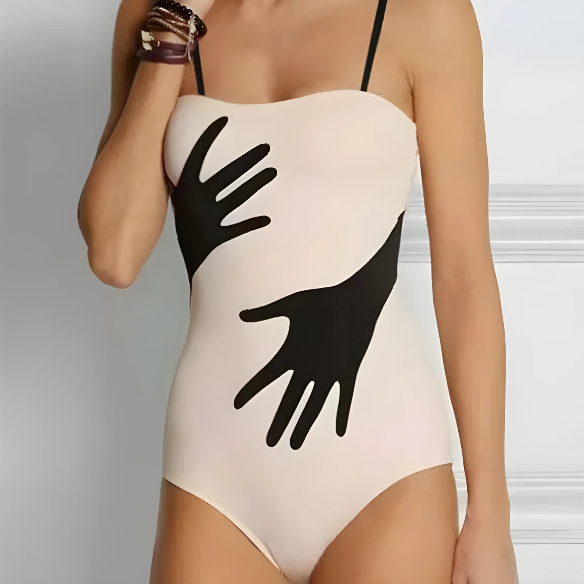 Women's polyester one-piece bikini swimwear in S, M, L, XL sizes for beach swimming