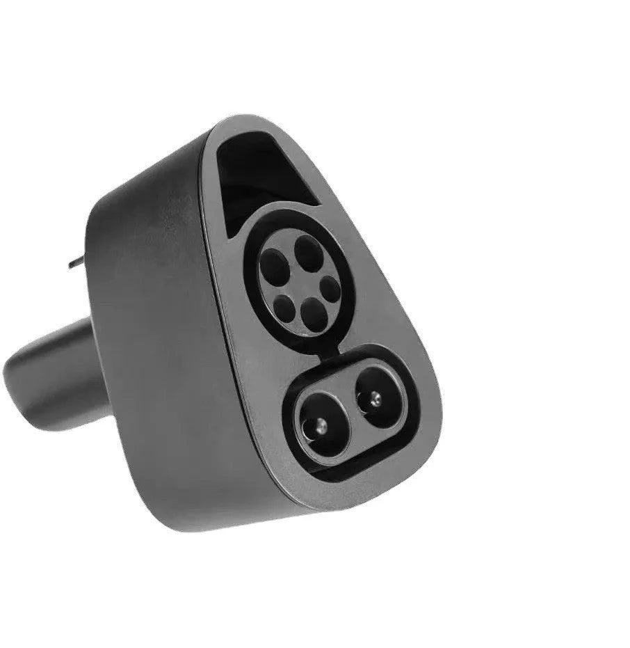 Black Tesla to American Standard charging plug conversion adapter for electric vehicles