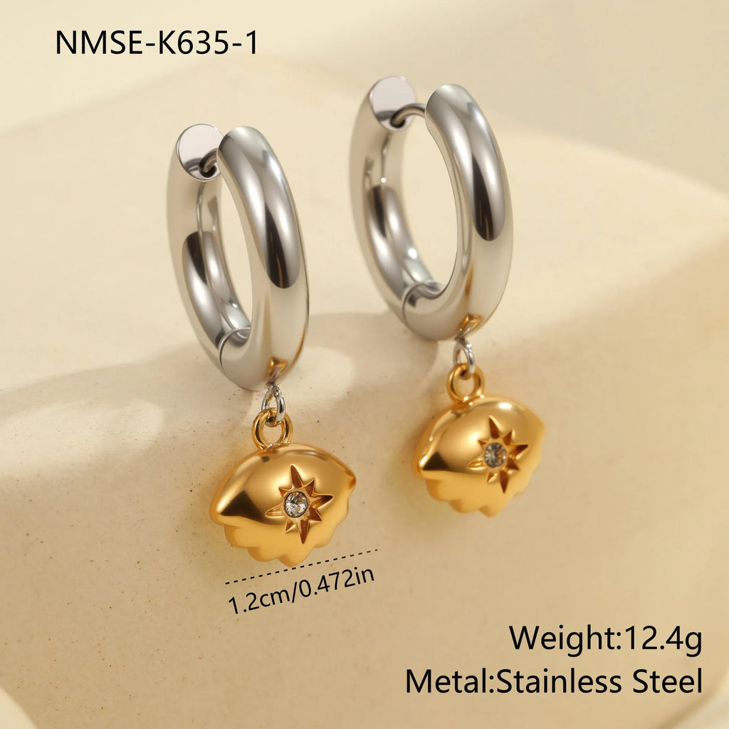 Stainless steel Christmas tree heart earrings with electroplated 18K gold finish and star geometric designs